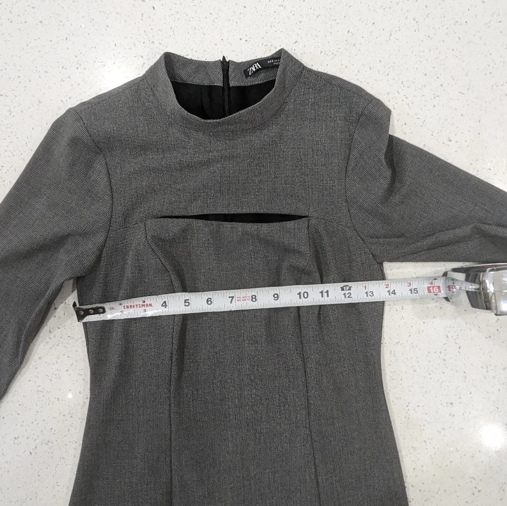 Zara gray front chest cut out Houndstooth sheath mini dress long sleeves size S - Picture 4 of 12